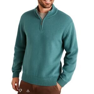 L.L. Bean Men's Quarter Zip Sweater Teal Green Size L Gorpcore Outdoor Cabincore